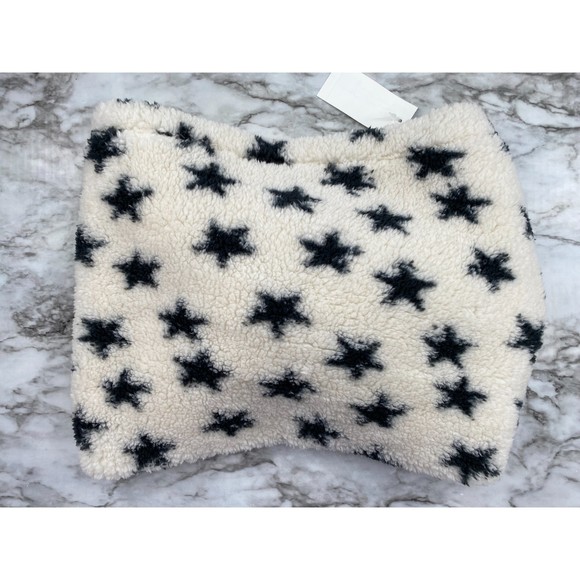 Jenni NWT Twisted Star Print Sherpa Cowl Faux Fur Scarf White & Black OS New - Picture 4 of 7
